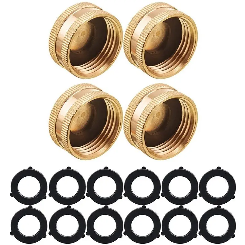 A36T-Garden Hose Female End Cap, Brass Spigot Cap With Extra 12 Washers, 3/4 Inch, 4-Pack