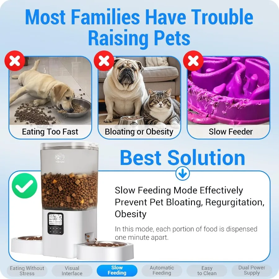 وحدة تغذية أوتوماتيكية للقطط لقططين مع وظيفة التغذية البطيئة: موزع أغذية الحيوانات الأليفة المزدوج القابل للبرمجة مع معلومات Visua #4