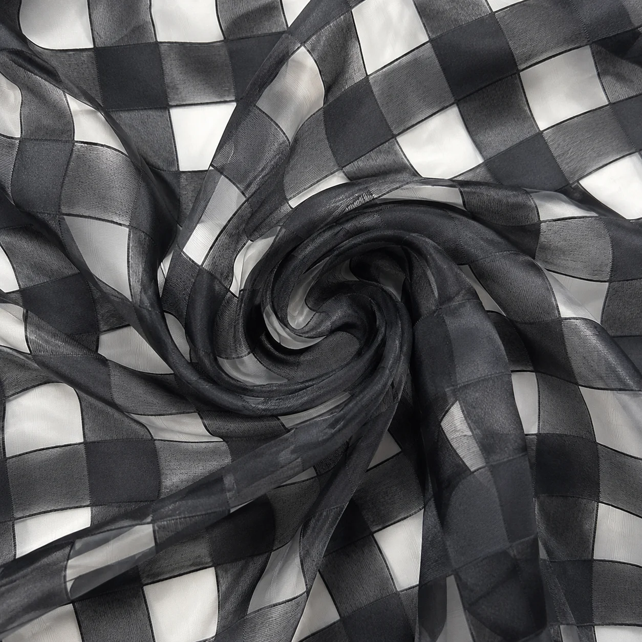 Pre-Cut Black Organza Fabric 2.8cm Large Checkerboard Woven Sheer Structured for Blouse Dress Skirt by the Yard
