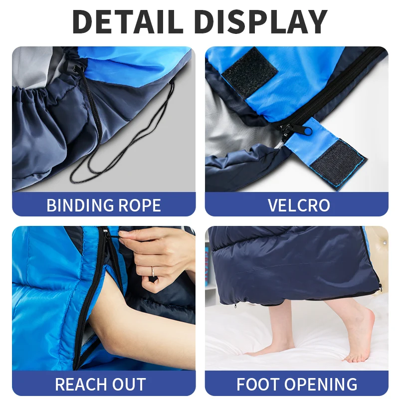 قطعة واحدة من كيس النوم Qunqing يصل إلى جميع المواسم، سميكة ومقاومة للبرد للشتاء، بطانية للتخييم في الهواء الطلق للبالغين طوال الليل