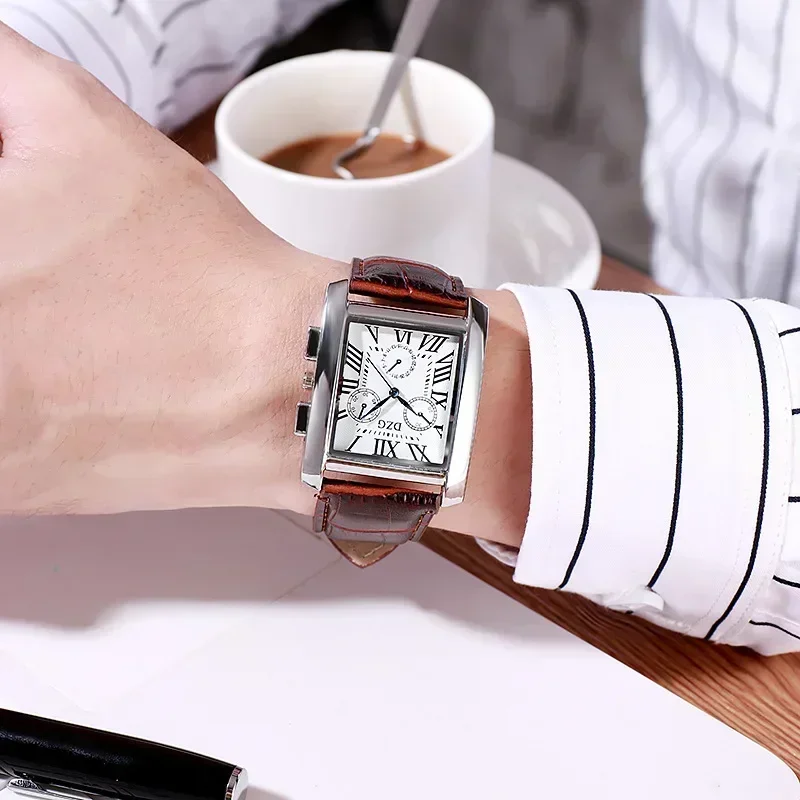 مربع الرجال والنساء ساعة الأعمال مقاوم للماء كوارتز ساعة يد جلدية الرجال ساعة الذكور Relogio Masculino hodinky erkek kol saati