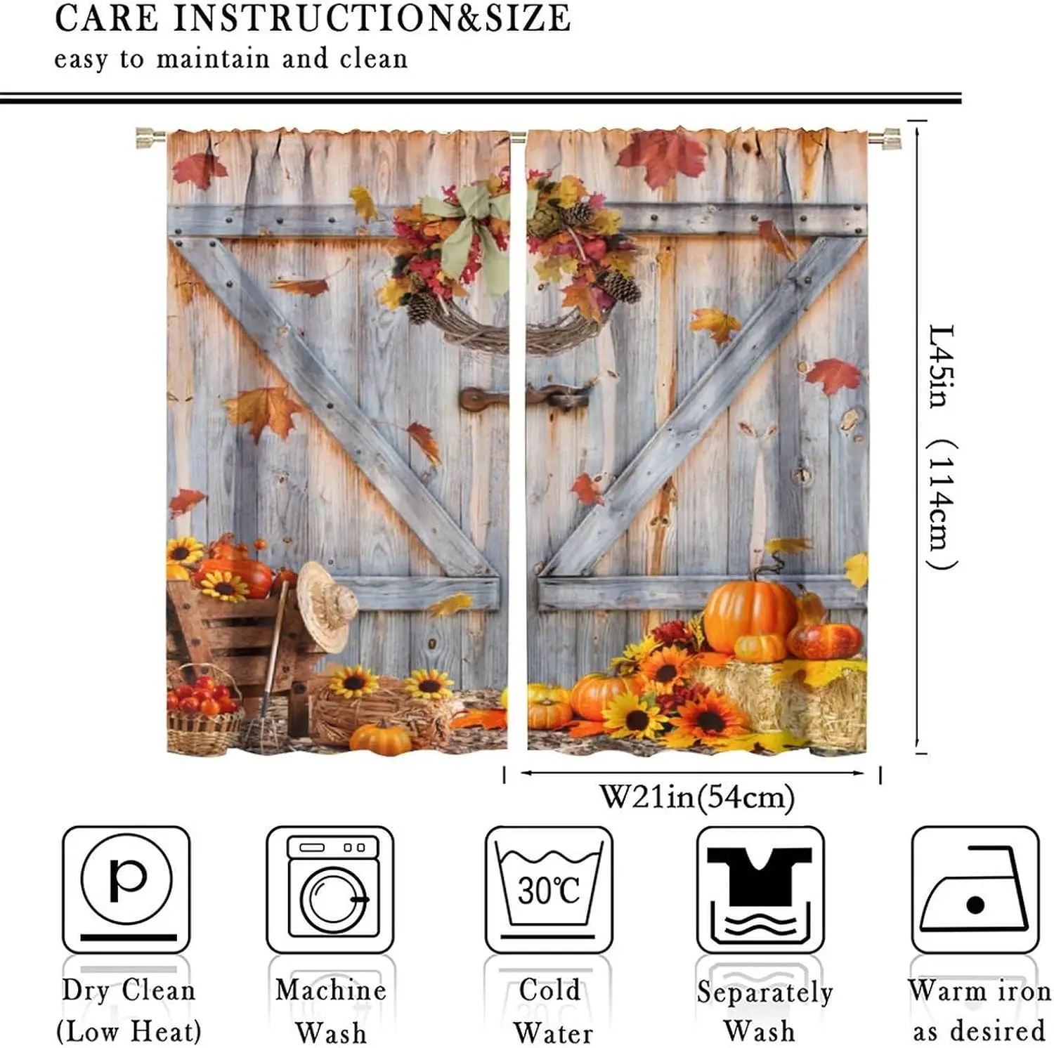 Seasonal Fall Decor Curtain Barn Door Pumpkin Sunflower Wreath Rustic Autumn Window Drapes Polyester Wall Hangings House Decorat