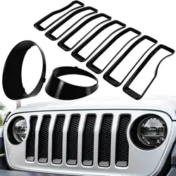 For Jeep Wrangler JL JLU 2018-2022 Mesh Front Grille Grill Insert Headlight Light Cover Trim Black 1set Exterior Accessories