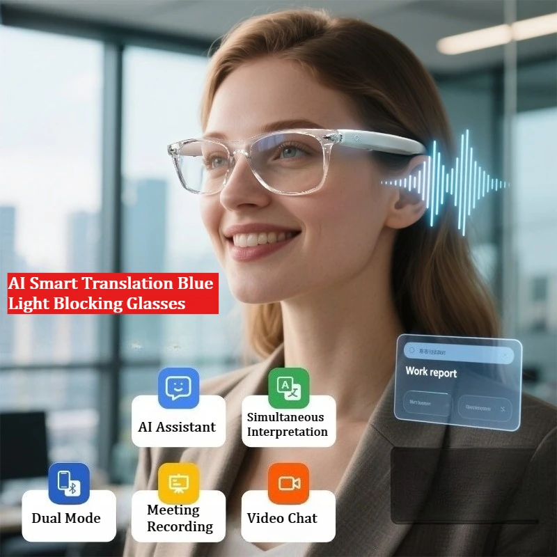 AI Translation Bluetooth Glasses 100+ Languages Real-time Translation Music Calling Smart Glasses