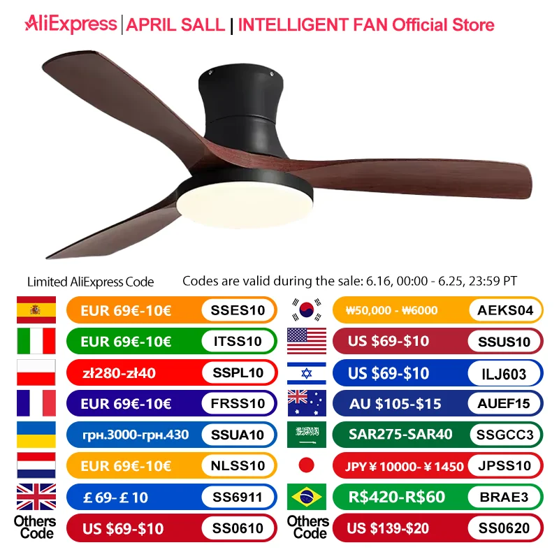 

52inch Low Floor Ceiling Fan 3 ABS Blade Strong winds With Light And Control Indoor Restaurant Electric Fan 110V 220V
