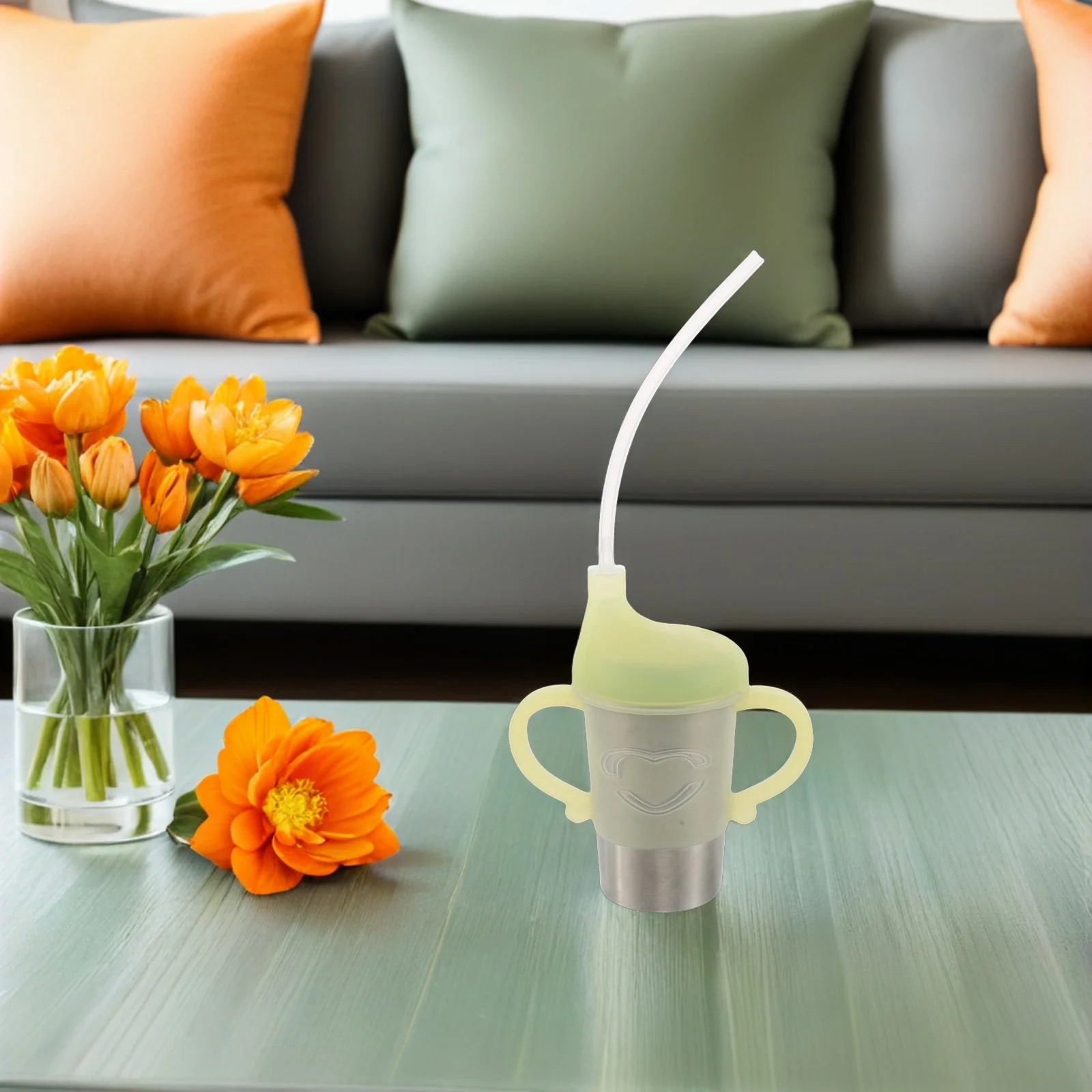 

Sippy Cup for Elderly Spill Proof with 2 Handles Soft Straw Lid for Bedridden Patients Seniors Nursing Care Hospital Home Use