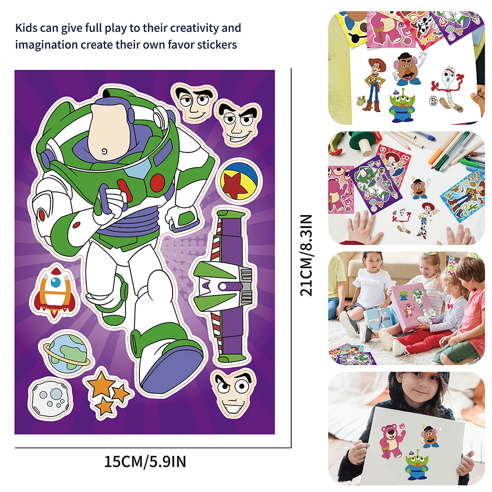 8/16sheets Disney Cartoon Toy Story Puzzle Stickers Make A Face Children DIY Funny Assemble Jigsaw Decals Kids Educational Toys