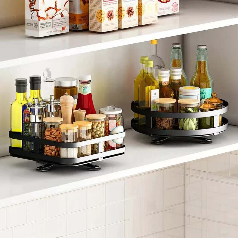 Multi-Layer Rotating Corner Storage Rack for Kitchen, Countertop Use, Carbon Steel, 360° Rotation, Spice Bottles Holders