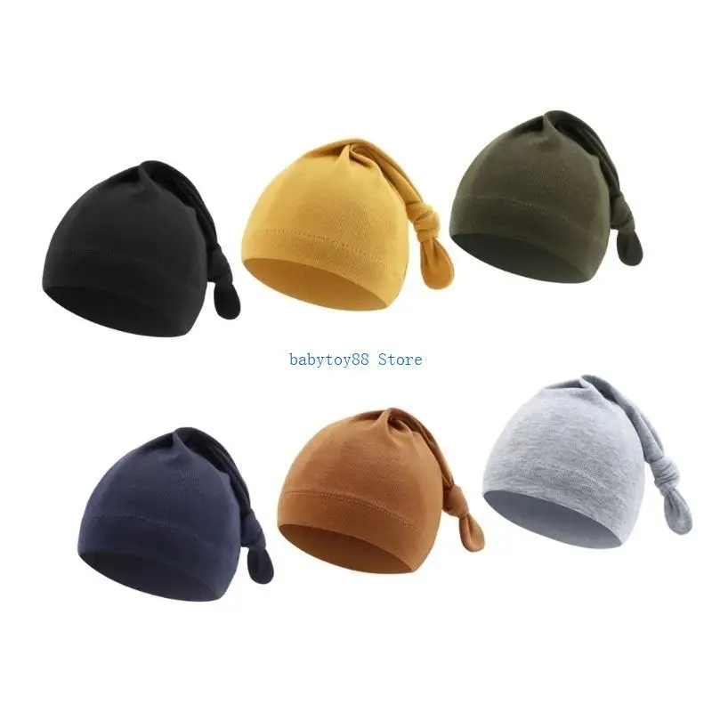 

Y4UD 6pcs Long Tail Bonnet Hat Newborns Ear Protections Bonnet Breathable Baby Knotted Hat Brimless Hospital Caps Headdress