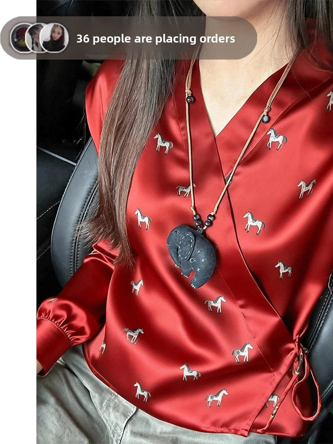 

Red Silk Long Sleeve Shirt Women's New Chinese Style National Trend Print Spring Autumn New Version Improved Tang Costu...
