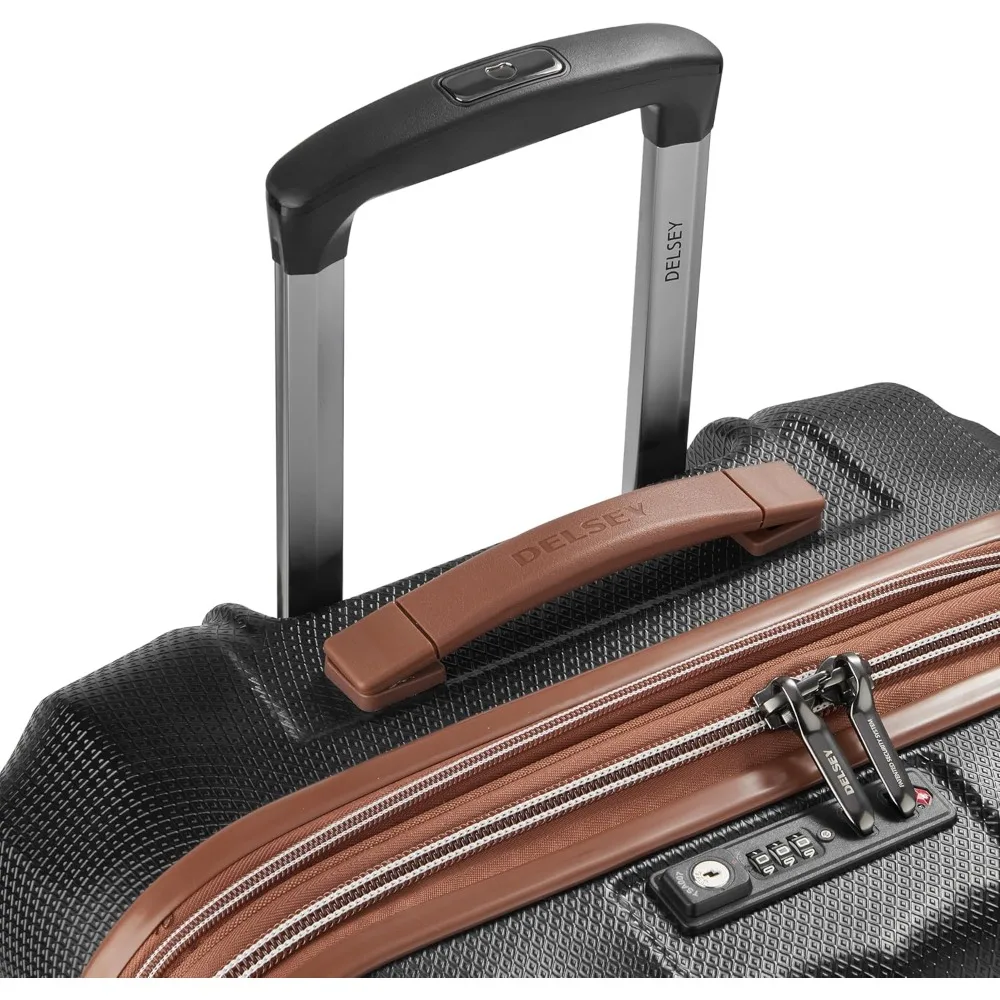 Medium 24 Inch Expandable Hardside Spinner Luggage with Checked Pattern in Black for Paris Travel