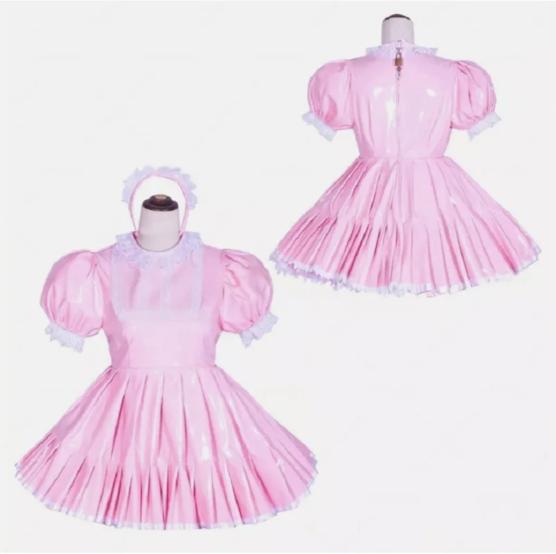 

Girl Sissy Sexy Maid Lockable Pink PVC Dress cosplay costumes Tailor-made