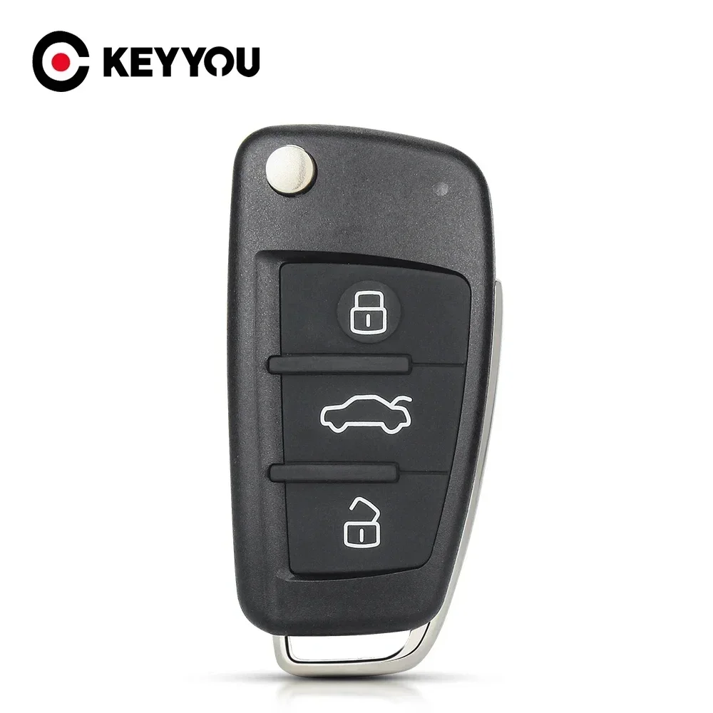 

KEYYOU 5PCS 3 Buttons Uncut Car Key Case Repalcement Folding Car Key Shell For Audi Q7 B7 Q3 A3 TT A2 A8 A6 A6L A4 S5 C5 C6 B6