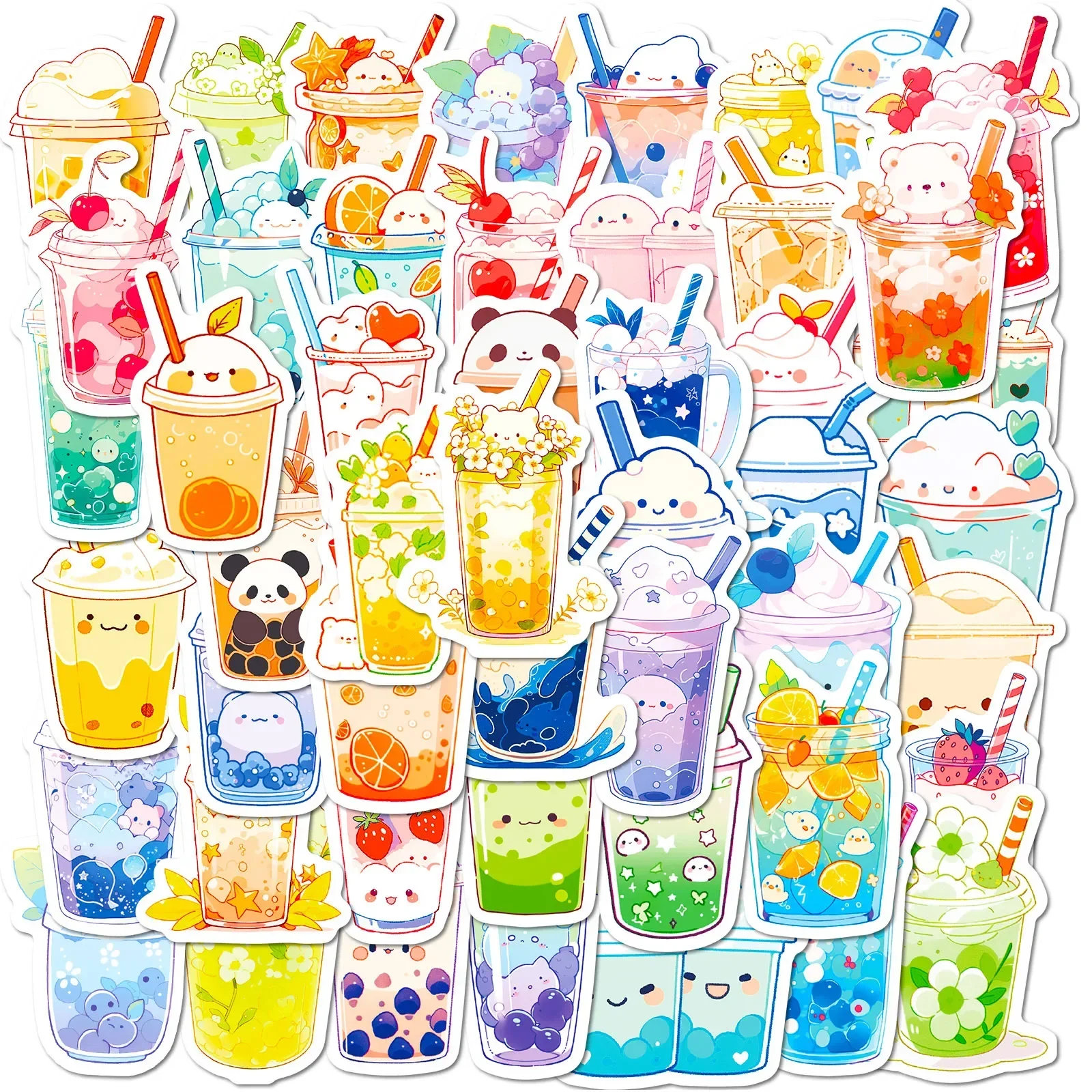 50pcs Drink Stickers Ins Flavor Drinks Cute Animal Cartoon Cute Graffiti Stickers