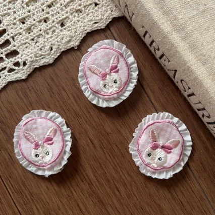 Embroidery Rabbit Lace Trim Label DIY Sewing Accessory for Shoes Socks Bag Children Clothing Embellishment Premium Soft