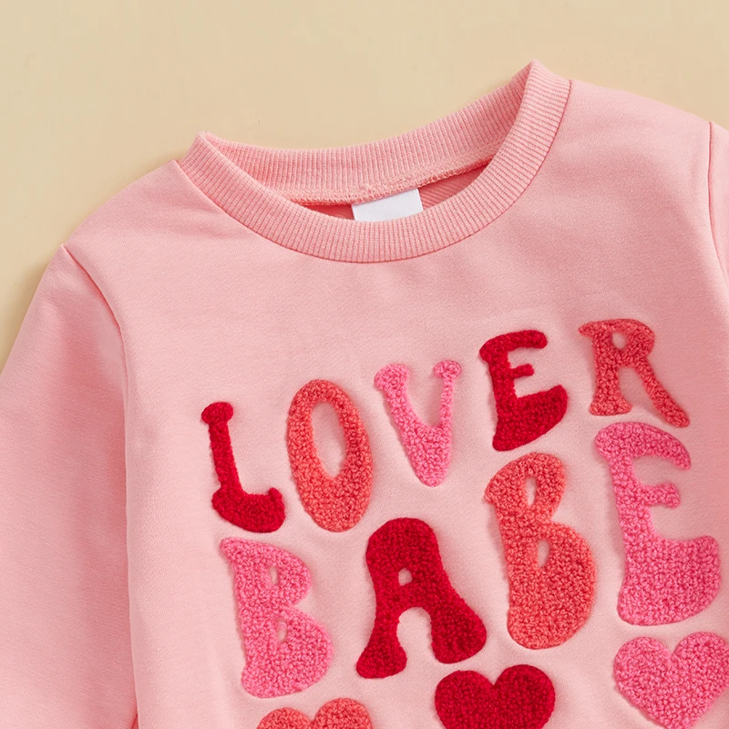 Conjuntos de San Valentín para niñas pequeñas, sudadera de manga larga con bordado de letras y pantalones elásticos, conjunto de ropa bonita para bebés