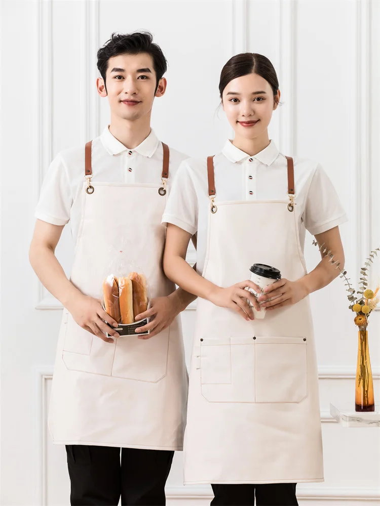 

White Waterproof Leather Apron Chef Butcher Gardener Overalls Keeping Dry Manicurist Hairdresser Beauty Apron for Man Woman 2022