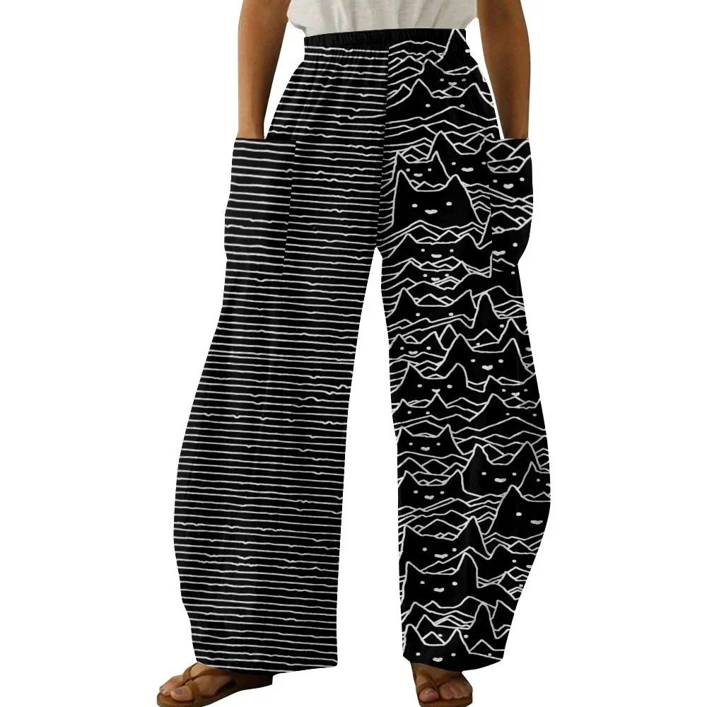 

Wide Leg Pants Full Length Cute Kitty Cats Graphics Pattern Printed Hipster Fashion Summer Streetwear Trousers Women Clothing