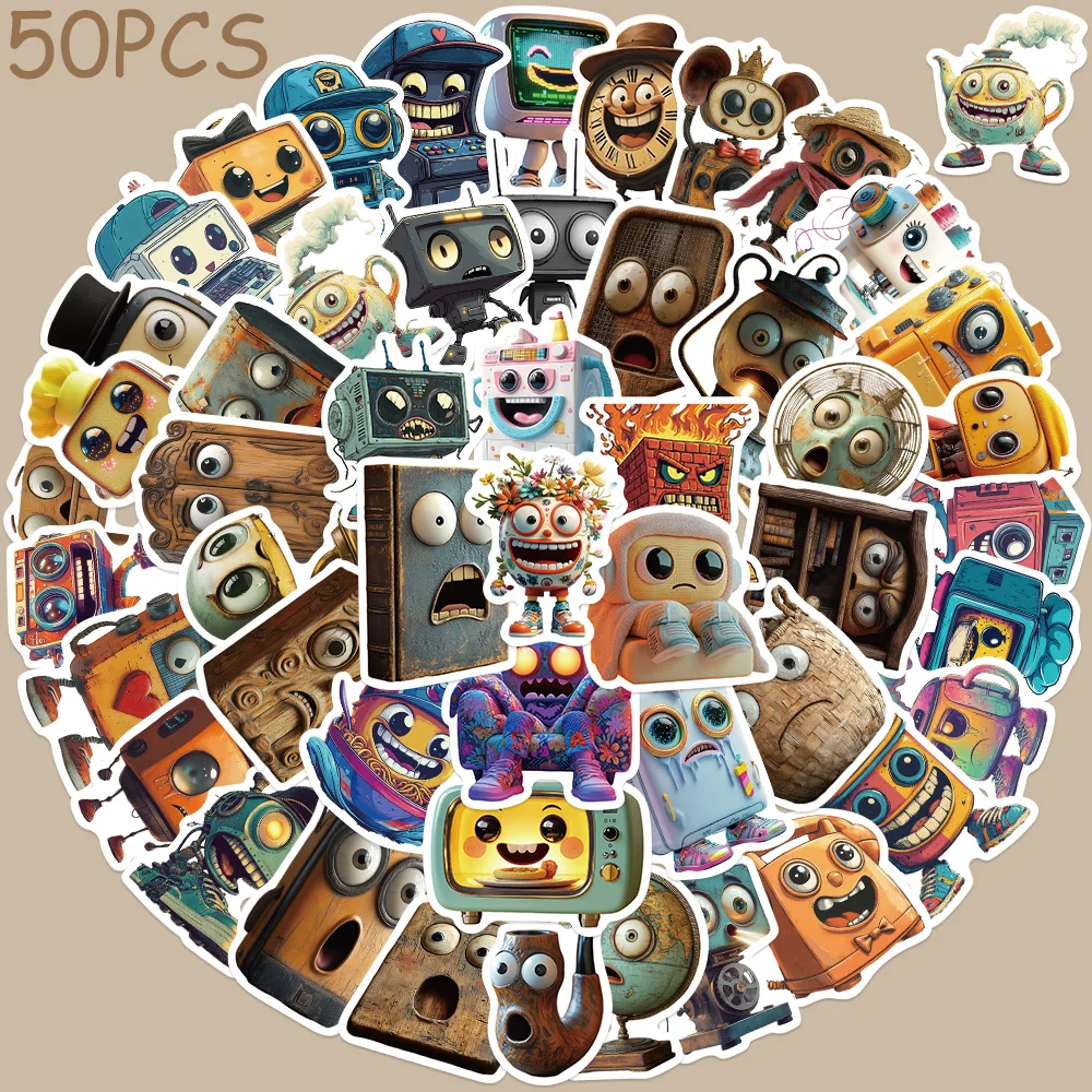 

50pcs Vintage Tools Television Clock Stickers Decals For Phone Laptop Notebook Guitar DIY Graffiti Stickers Creative Gifts