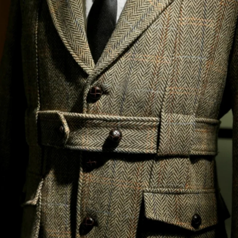 Men\'s Tweed Norfolk Jacket Safari Style Vintage England Suit