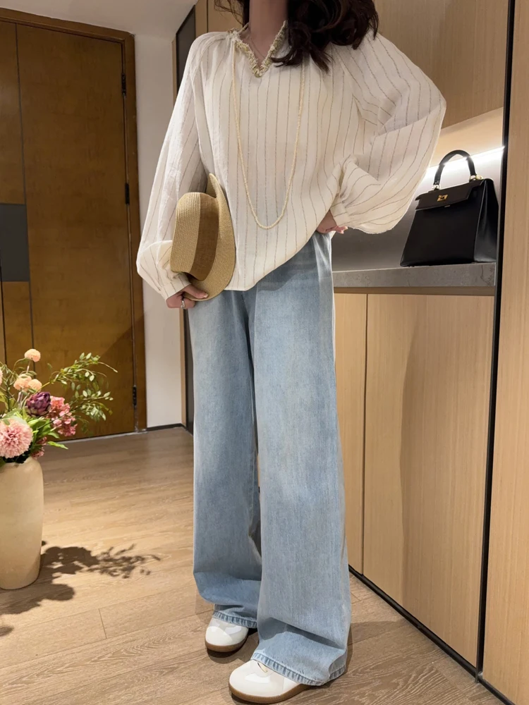 

Удобные свободные прямые джинсы для женщин, хлопковые брюки Lenzing с высокой талией, модные повседневные брюки на весну и лето