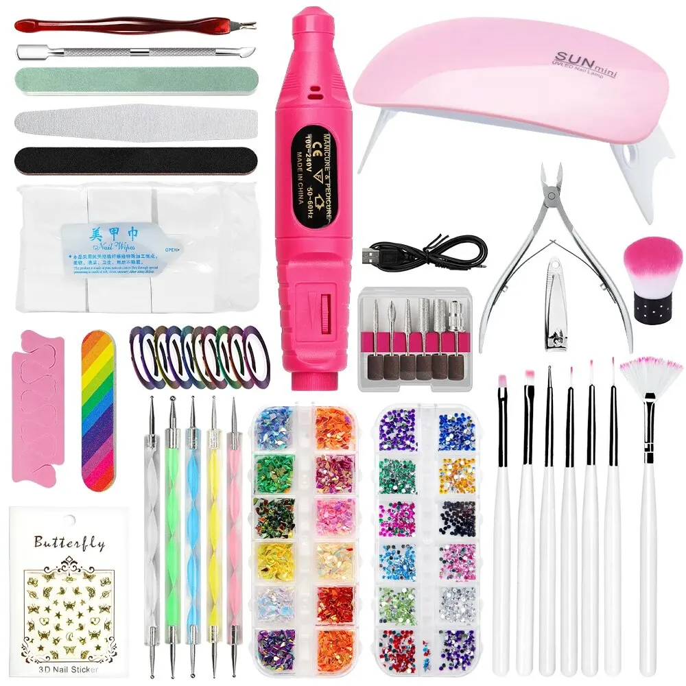 Professional Manicure Set With Nails Accessories and Tools Nail Dryer Lamp Cutters for Manicure Pedicure Nail Files DIY Tool Kit