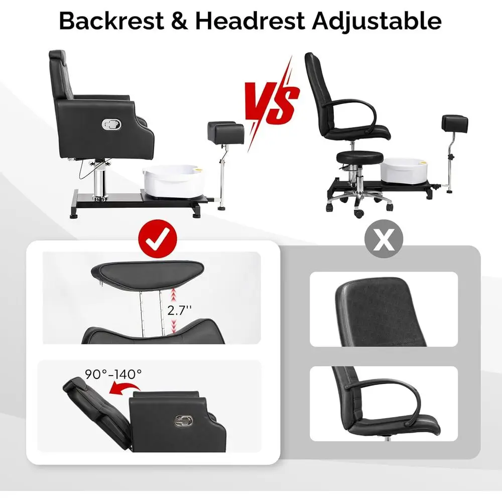 كرسي باديكير هيدروليكي مع مقعد، سبا لتدليك القدم بالفقاعات، دوران 360 درجة لفنيي الأظافر وصالونات الأظافر (أسود)