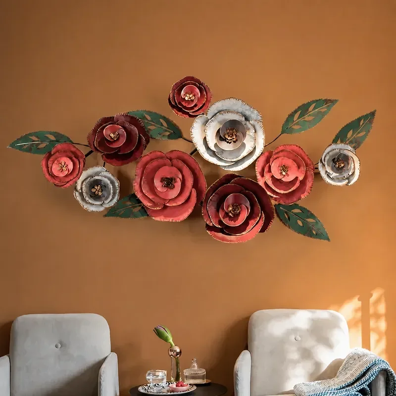 New 3D Wrought Iron Flower Wall Hanging Creative Home Decor Living Room Background Wall Art Pendant