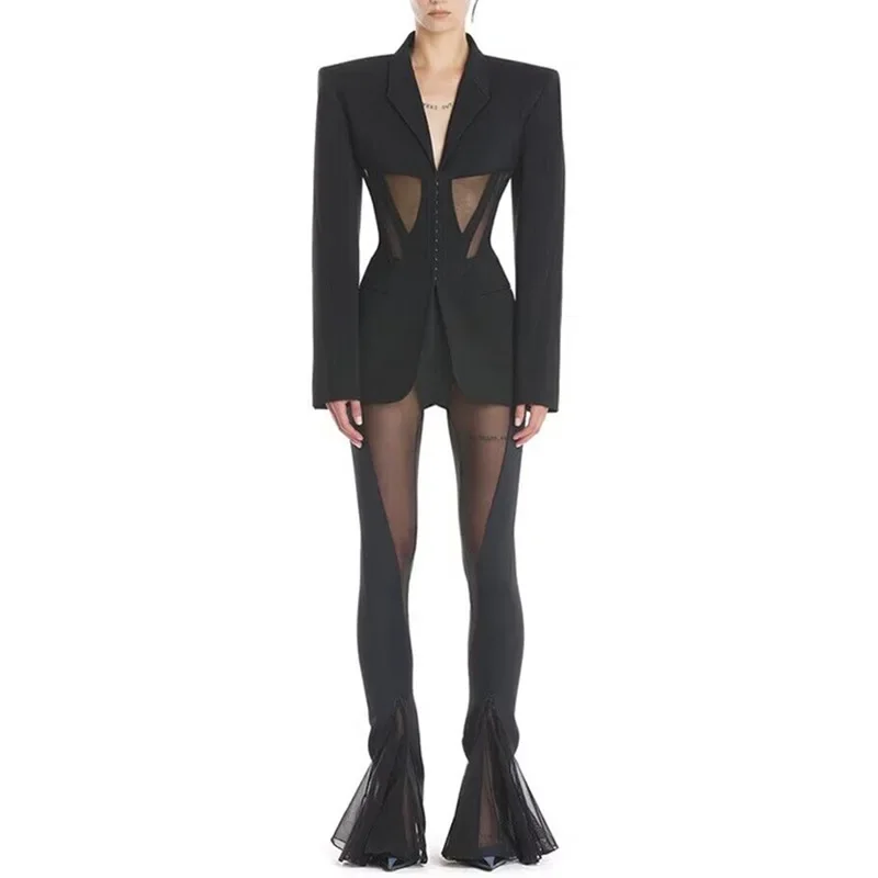 

Women's Outfit, Prom, Birthday Party, Sheer Mesh Panels, Slim Suit, Statement Mesh Panels, Trousers