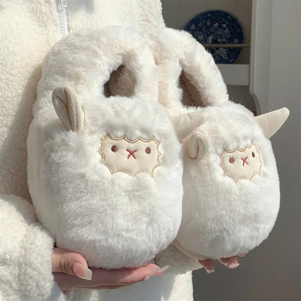 

Couple Comfortable Cotton Slippers for Men And Women Warm Fluffy Faux Fur Sheep Design Indoor Home Winter Cartoon Plush Slippers