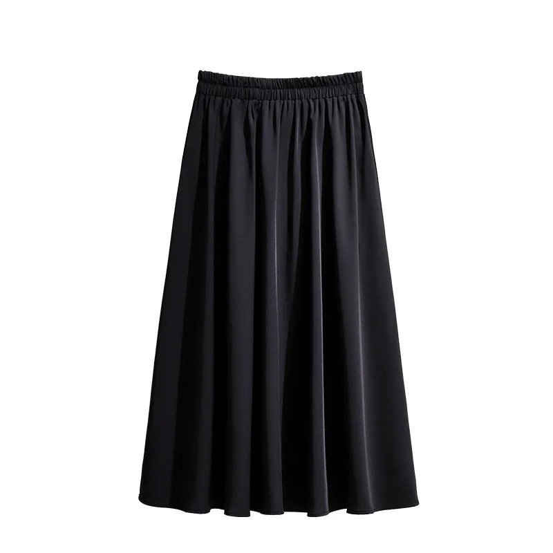 

2024 New Arrival Plus Size Women's Skirt, Stylish Pleated Black A-line Midi Skirt for Spring and Summer