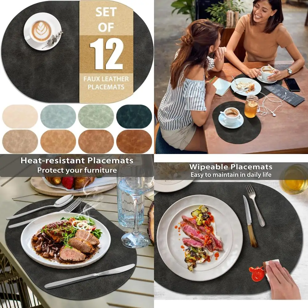 

Heat Resistant Oval Washable Placemats Set of 12, Waterproof Wipeable PU Table Mats, 12 x 17 Inch, Durable and Easy to Clean