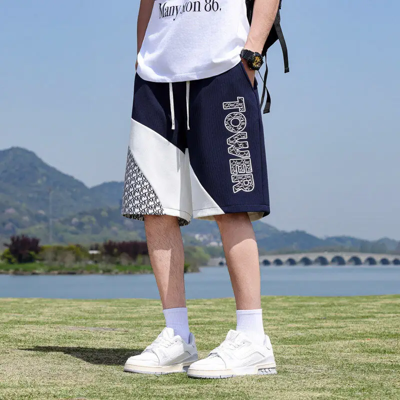 

Korean Fashion Print Loose Men's Short Pants Summer New Style Casual Elastic Waist Five-Point Pants Youth Daily Wear