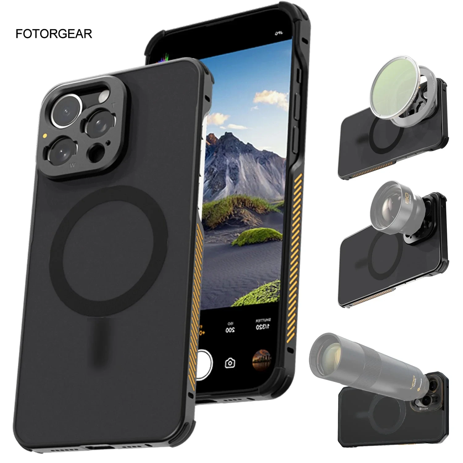 【試着のみ】iPhone 15 Pro 対応 Fotorgearケース Fotgear-磁気金属tマウント電話ケース,フィルターアダプター,写真