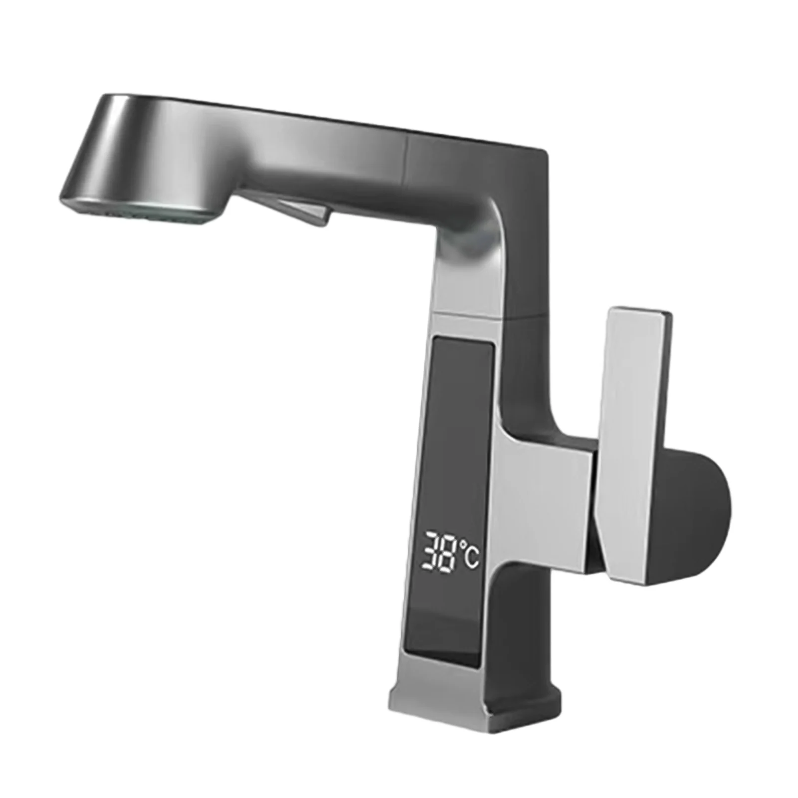 Faucet Dual-mode Lifting And Lowering Digital Temperature Display Faucet With° Rotation Single Handle Shower Water Spray