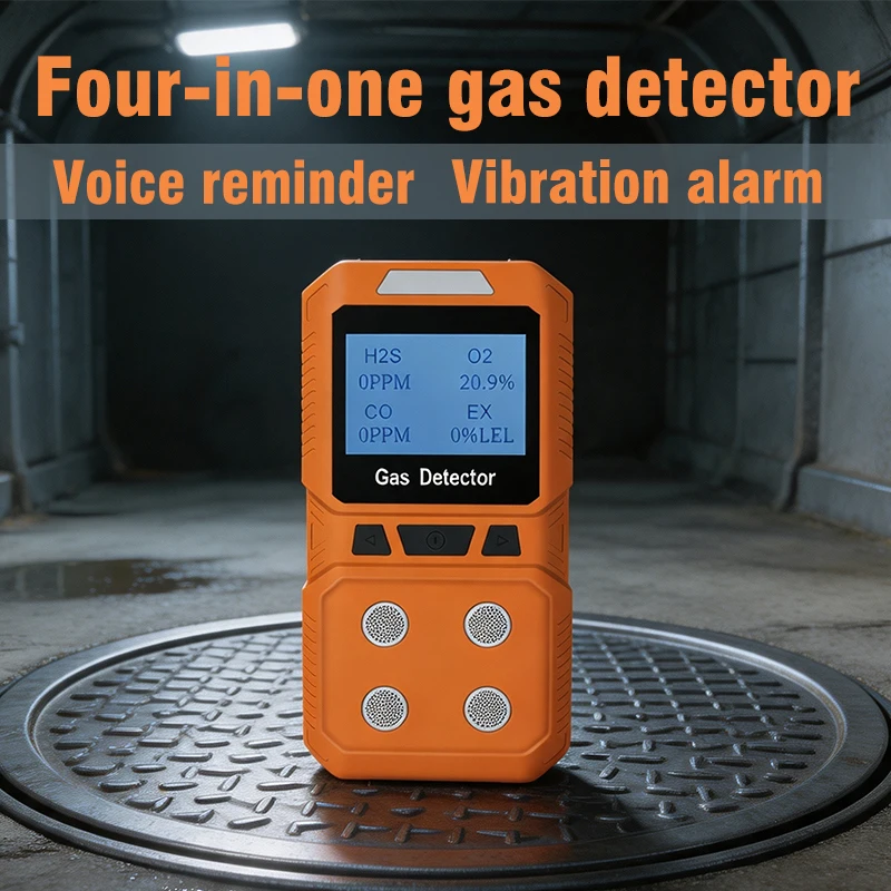 Portable Four-in-One Gas Detector, Combustible Gas and Toxic Gas Analyzer, Capable of Detecting O2, CO, Hydrogen Sulfide with Hi