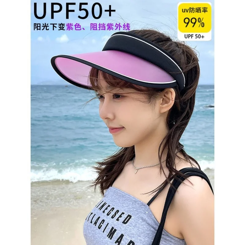 UV Color Changing Sun Hat Female Summer Cycling Air Top Sun Protection Hat Outdoor Travel Face Cover Ultraviolet-Proof Sun Hat