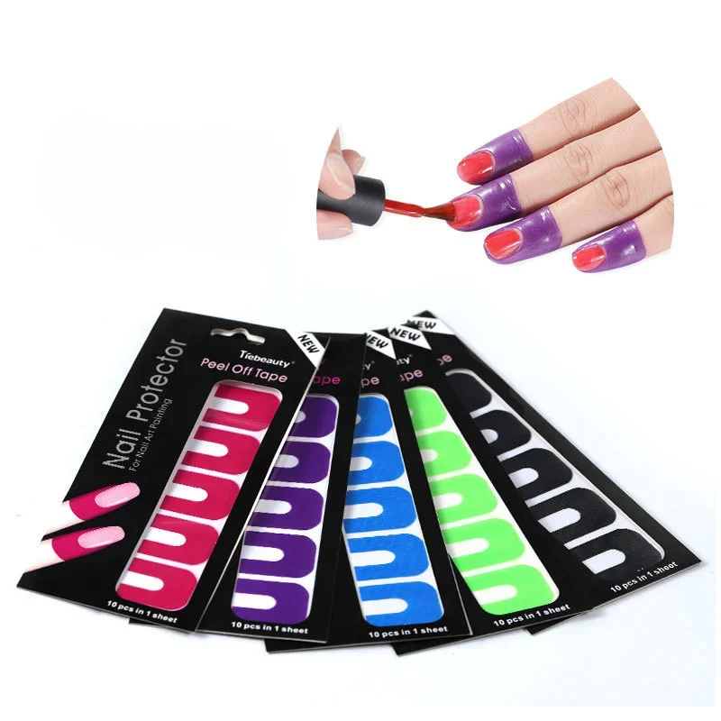 10pcs U-shape Spill-proof Anti-overflow Nail Polish Paint Varnish Peel Off Tape Finger Cover Nail Protector Stickers