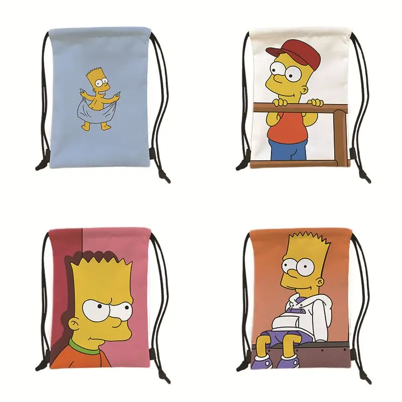 Cartoon Yellow Character Drawstring Bag Cute Skateboard Boy Print Sports Backpack, Portable Storage Sackpack for Travel Shopping