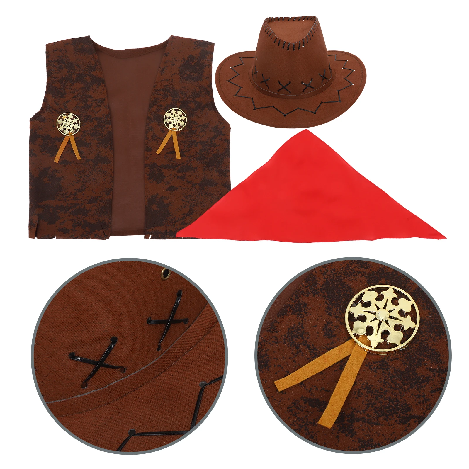 

Denim Dance Costumes Cowboy Cosplay Cowgirl Hat for Men Vest Halloween Non-woven Fabric Bandana Handkerchief Headband