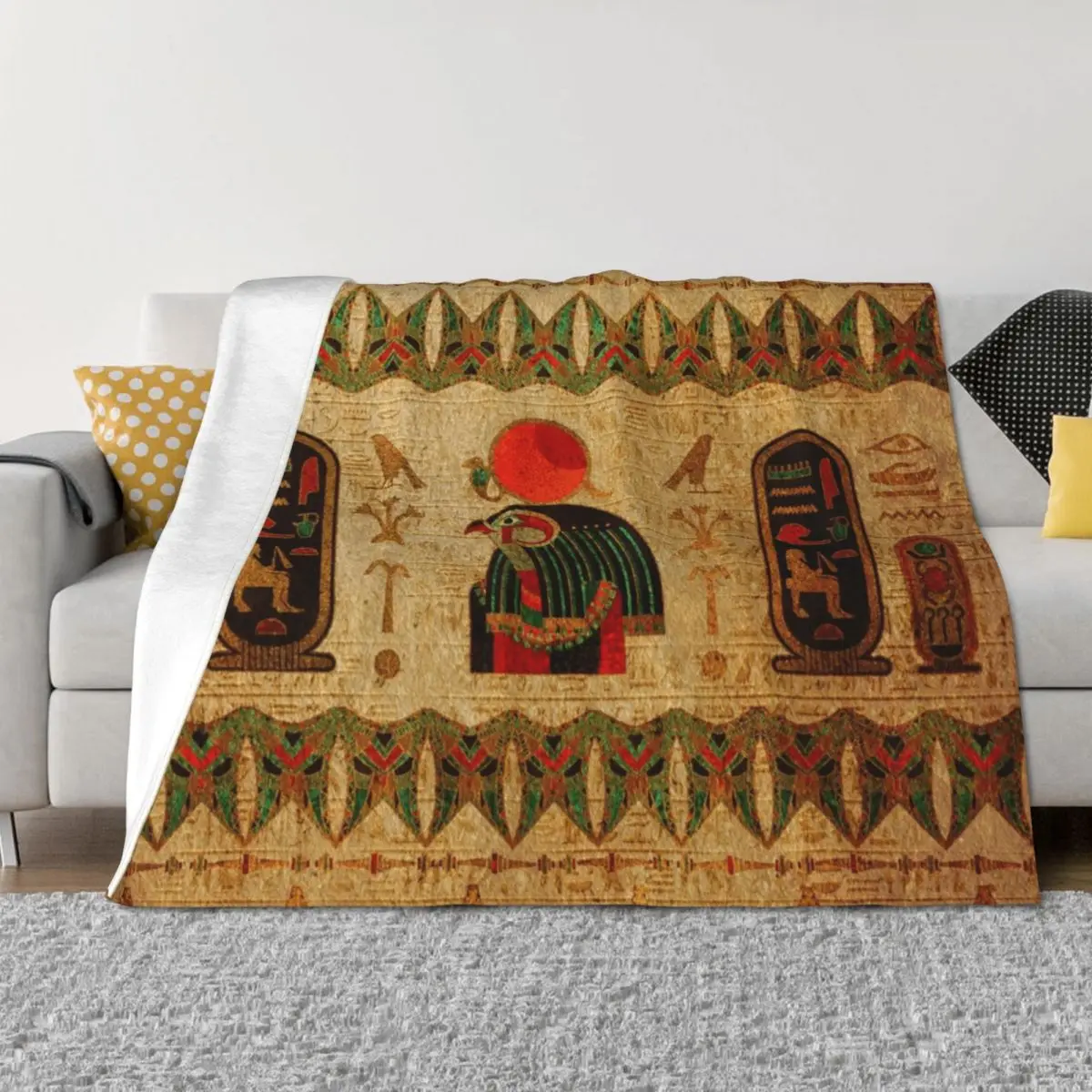 

Egyptian Horus Ornament on Papyrus Throw Blanket Polar Blankets For Sofas Bed covers Blankets