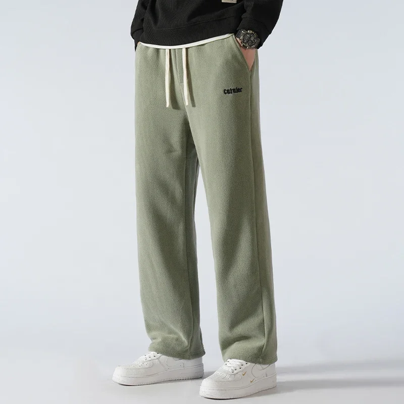 Pantalon de survêtement en velours thermique pour homme, pantalon de survêtement chaud, jambe large, droit, épais, décontracté, optique, sourire, nouveau, hiver