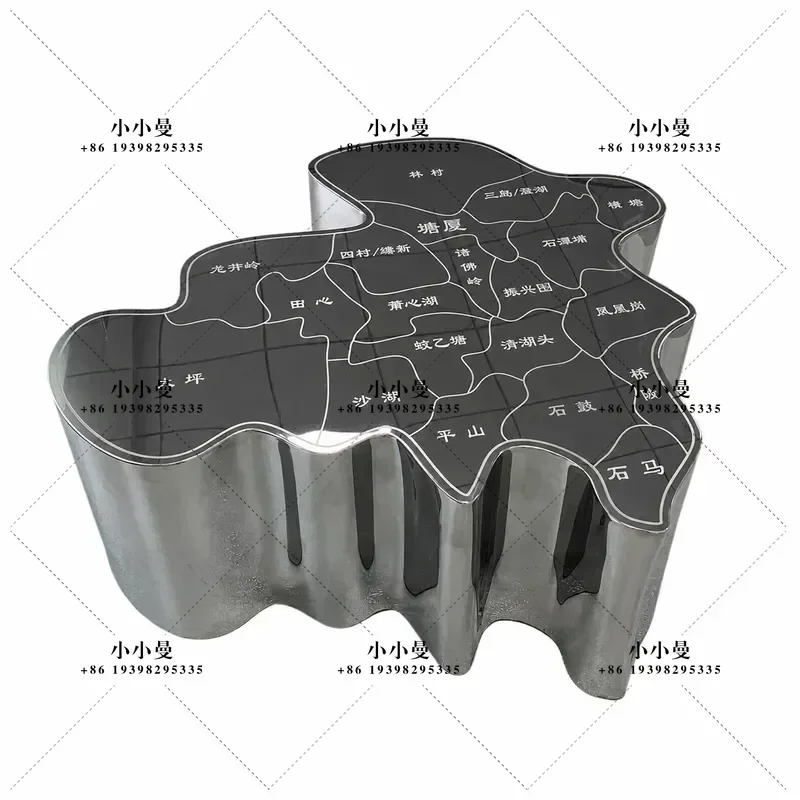 Modern Minimalist Stainless Steel Coffee Table Creative Map Design for Living Room Villa Hotel Office Meeting Room Model Home