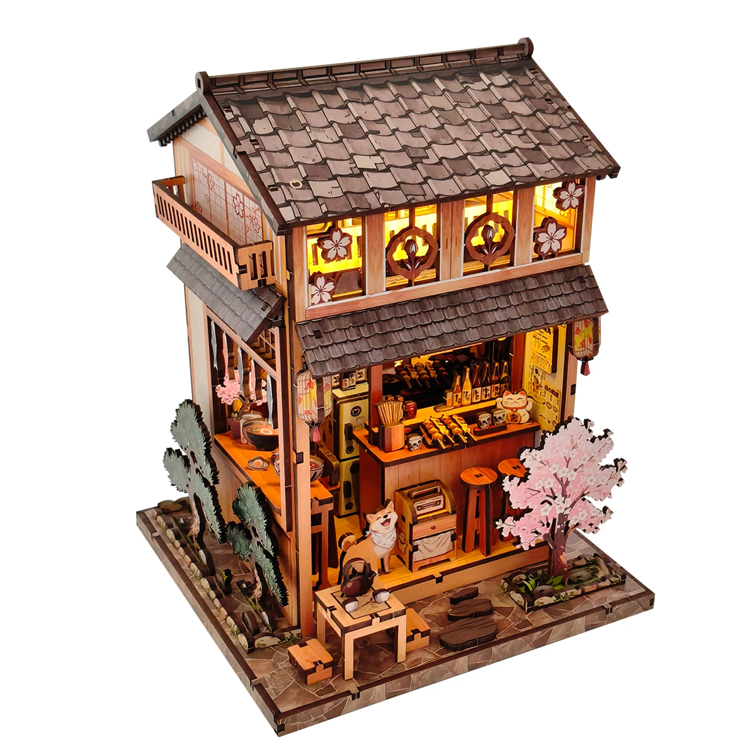 لتقوم بها بنفسك خشبية مصغرة أطقم منمذجة مطعم ياكيتوري الياباني كازا ثلاثية الأبعاد لغز بيوت الدمى مع الأثاث لهدايا عيد ميلاد الأصدقاء #1
