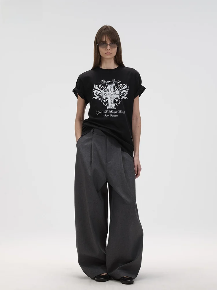 

ACSENSE STUDIO Повседневный шикарный костюм для папы Брюки с высокой талией Широкие брюки для молодых женщин в своих 20-х годов Хлопковые брюки