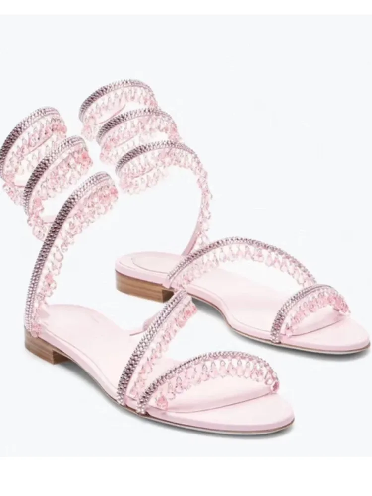 Dames Nieuwe Water Diamant Sandalen Mode Kwastje Kristal Schoenen Sexy Banket Feest Bruiloft Dames 34-44 Grote Platte Sandalen