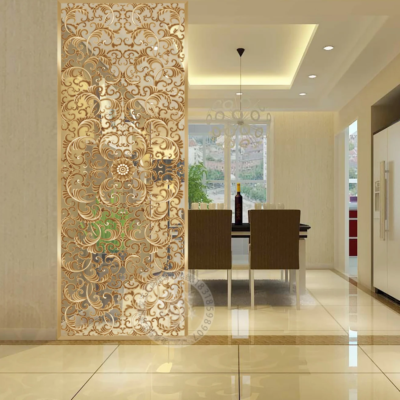 Modern art glass screen partition wall toughened light luxury living room entrance door three-dimensional relief European-style