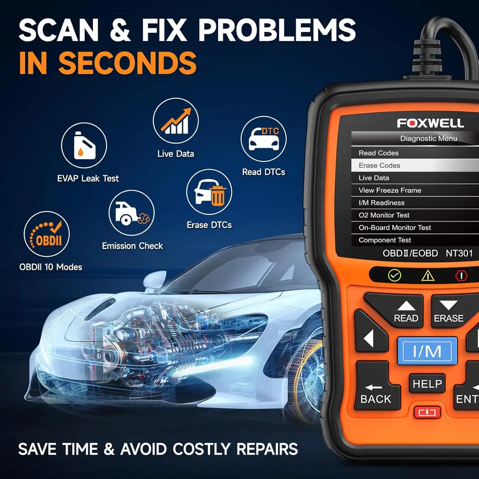 FOXWELL NT301 OBD2スキャナー チェックエンジンコードリーダー プロ