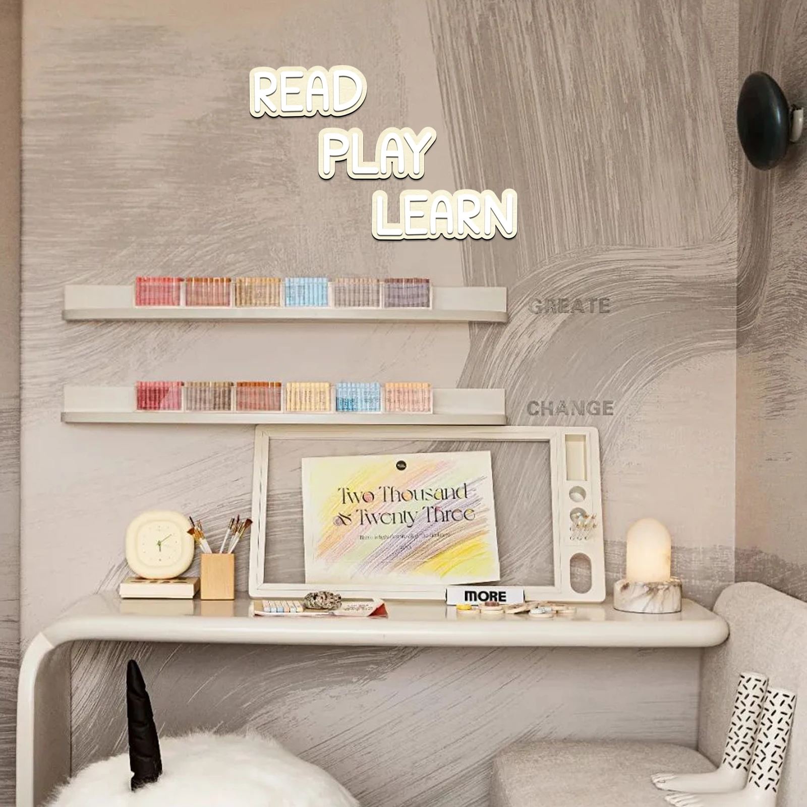 

Read Play Learn Wooden Wall Sign - Nursery Decor, Kids Reading Corner, Acrylic Photo Frame Wall Art, Minimalist Books Nook