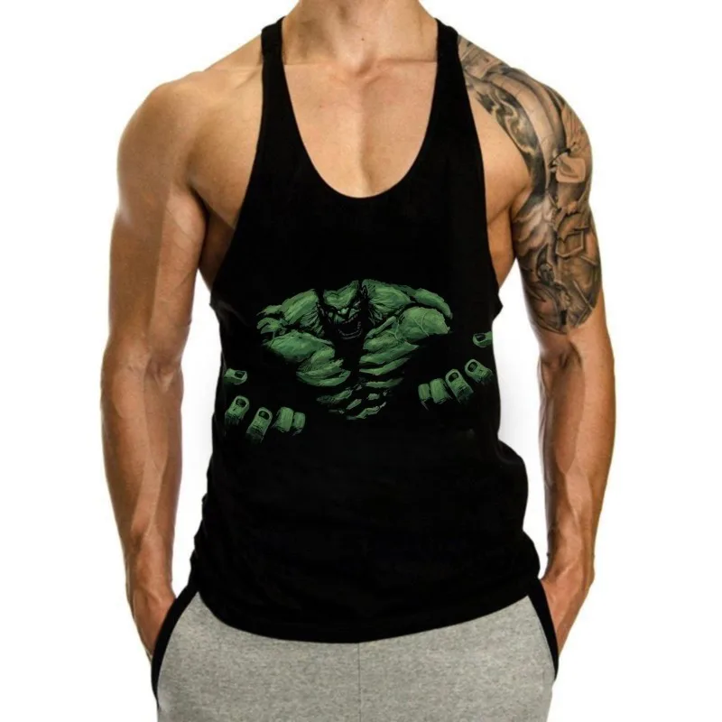 

Summer Men's Tank Tops with Low Neckline Hulk Graphics Marvel Merch 100％ Cotton I-shaped Vest Fitness Muscle Sleeveless Shirt
